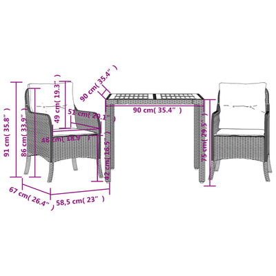 3 Piece Garden Dining Set with Cushions Black Poly Rattan Payday Deals