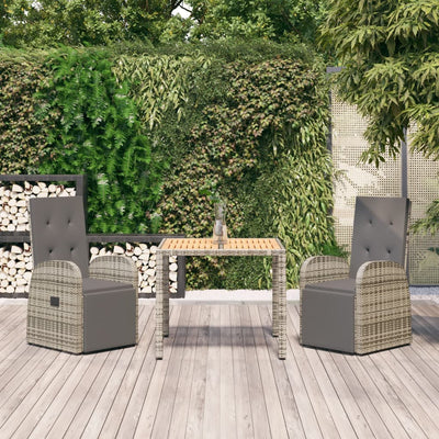 3 Piece Garden Dining Set with Cushions Grey Poly Rattan Payday Deals
