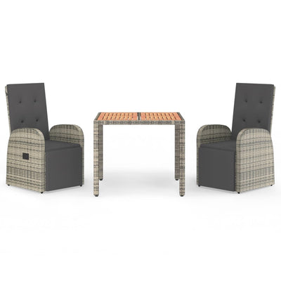 3 Piece Garden Dining Set with Cushions Grey Poly Rattan Payday Deals
