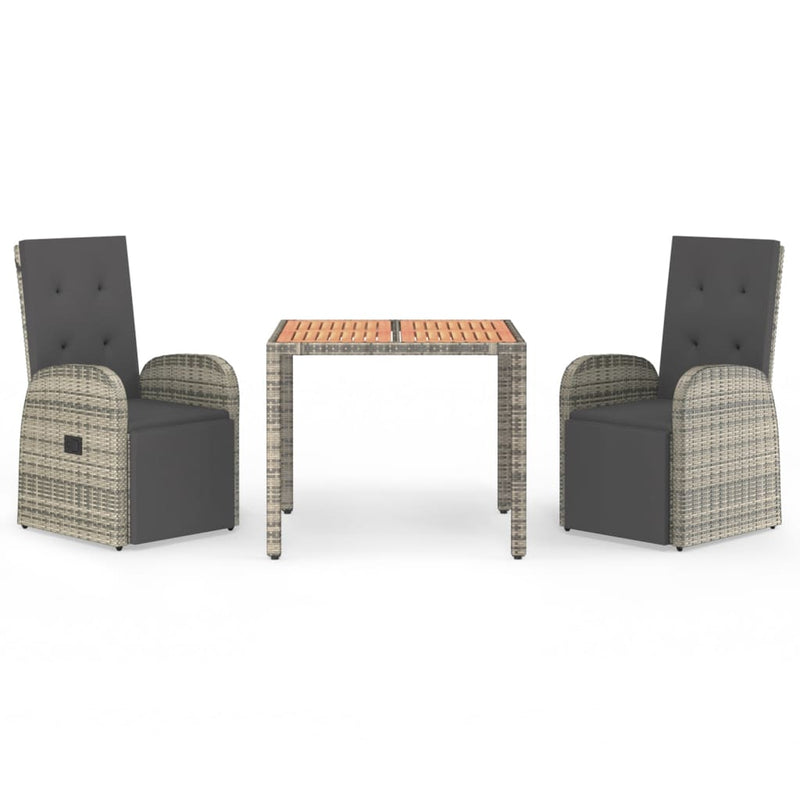 3 Piece Garden Dining Set with Cushions Grey Poly Rattan Payday Deals