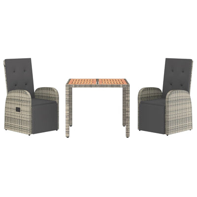 3 Piece Garden Dining Set with Cushions Grey Poly Rattan Payday Deals