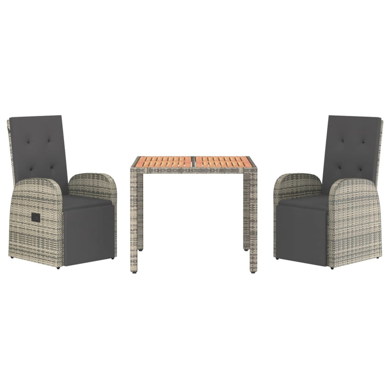 3 Piece Garden Dining Set with Cushions Grey Poly Rattan Payday Deals