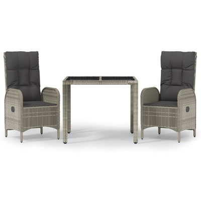 3 Piece Garden Dining Set with Cushions Grey Poly Rattan Payday Deals