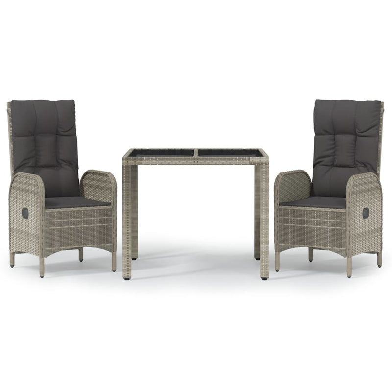 3 Piece Garden Dining Set with Cushions Grey Poly Rattan Payday Deals