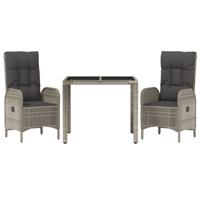 3 Piece Garden Dining Set with Cushions Grey Poly Rattan Payday Deals