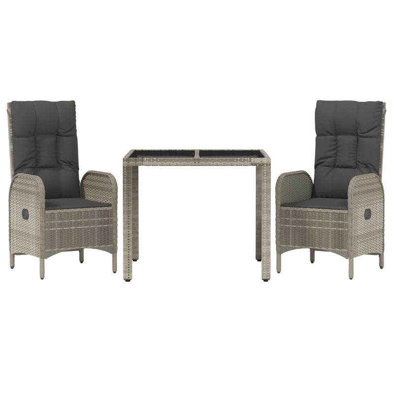 3 Piece Garden Dining Set with Cushions Grey Poly Rattan Payday Deals