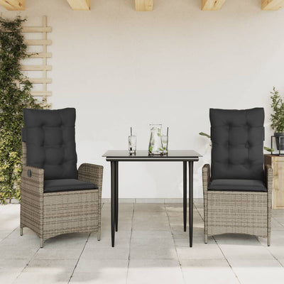 3 Piece Garden Dining Set with Cushions Grey Poly Rattan Payday Deals