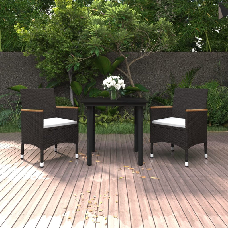 3 Piece Garden Dining Set with Cushions Poly Rattan and Glass Payday Deals