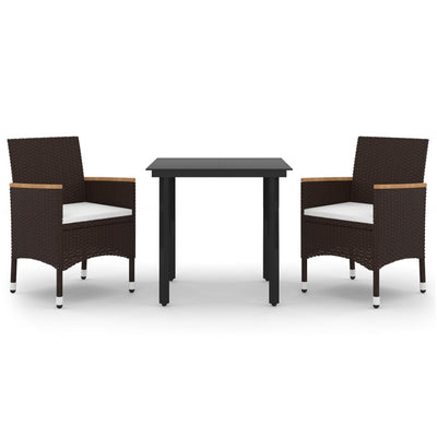 3 Piece Garden Dining Set with Cushions Poly Rattan and Glass Payday Deals