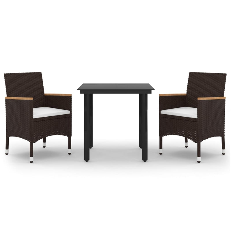 3 Piece Garden Dining Set with Cushions Poly Rattan and Glass Payday Deals