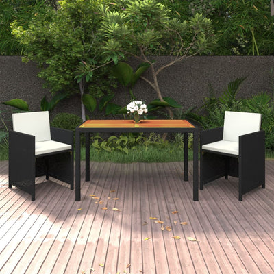 3 Piece Garden Dining Set with Cushions Poly Rattan Black Payday Deals