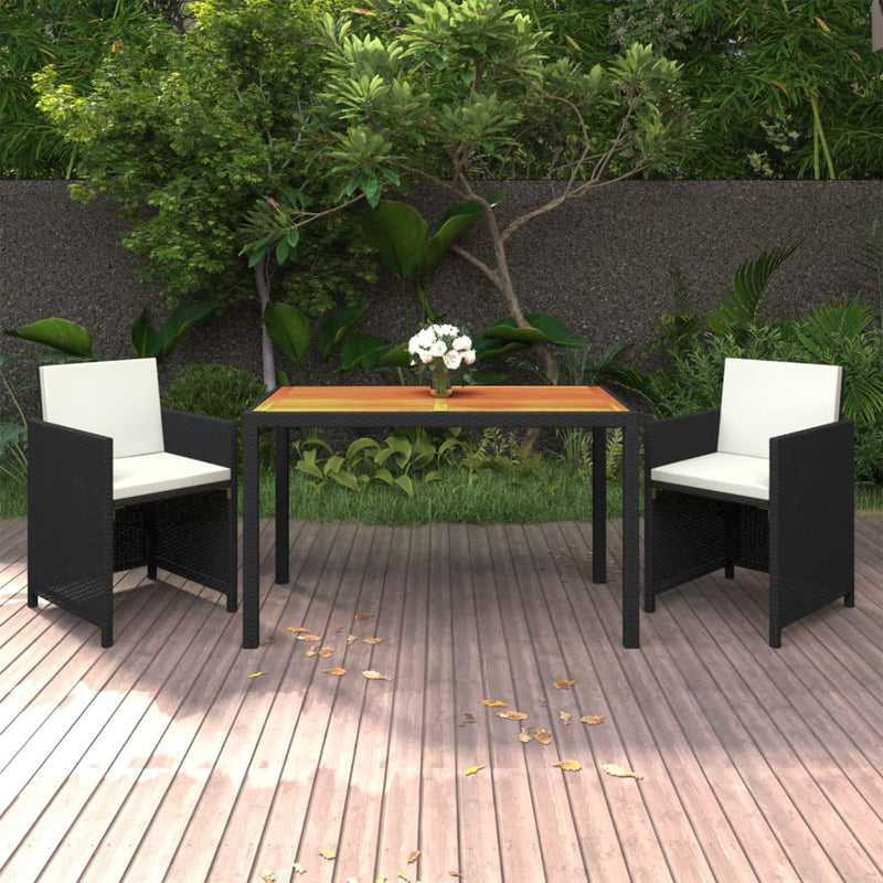 3 Piece Garden Dining Set with Cushions Poly Rattan Black Payday Deals