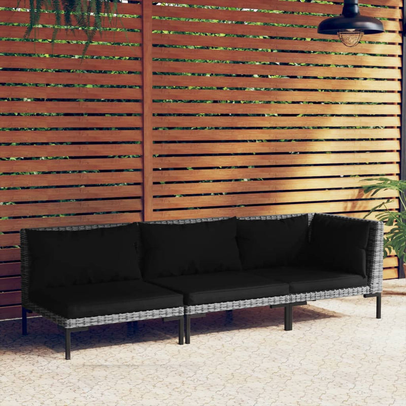 3 Piece Garden Lounge Set Dark Grey Half Round Poly Rattan Payday Deals