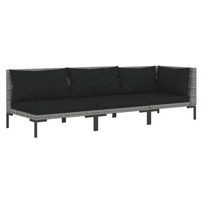 3 Piece Garden Lounge Set Dark Grey Half Round Poly Rattan Payday Deals