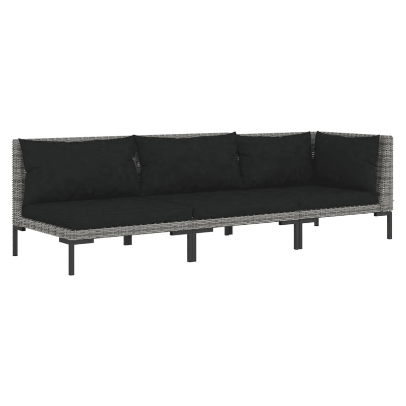 3 Piece Garden Lounge Set Dark Grey Half Round Poly Rattan Payday Deals