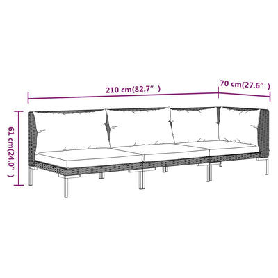 3 Piece Garden Lounge Set Dark Grey Half Round Poly Rattan Payday Deals