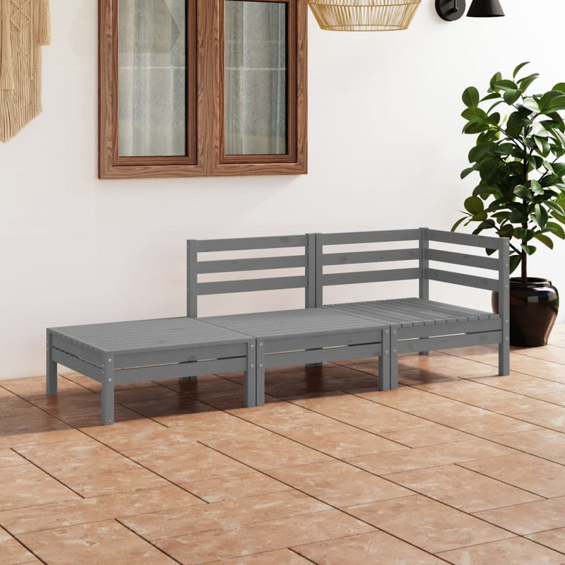 3 Piece Garden Lounge Set Grey Solid Wood Pine Payday Deals
