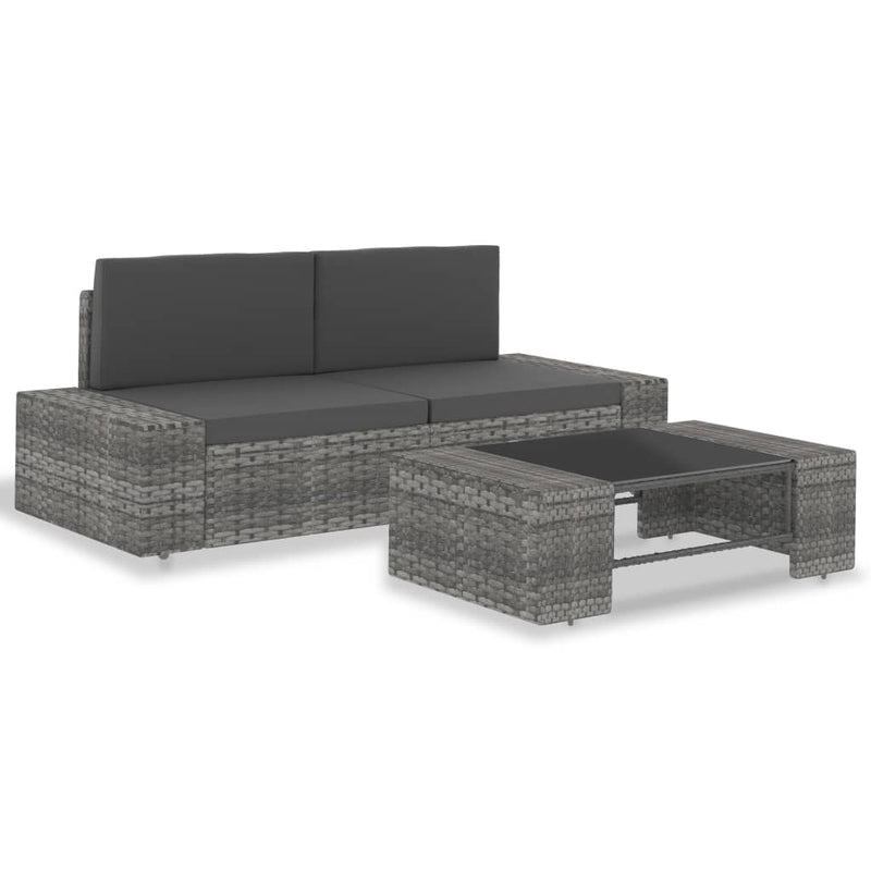 3 Piece Garden Lounge Set Poly Rattan Grey Payday Deals