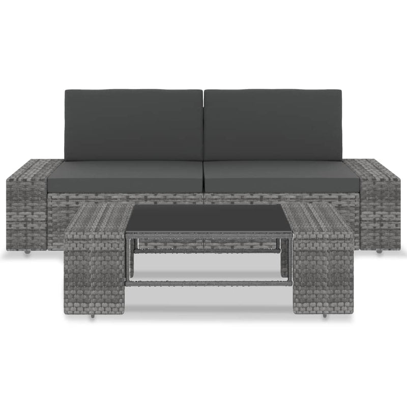3 Piece Garden Lounge Set Poly Rattan Grey Payday Deals