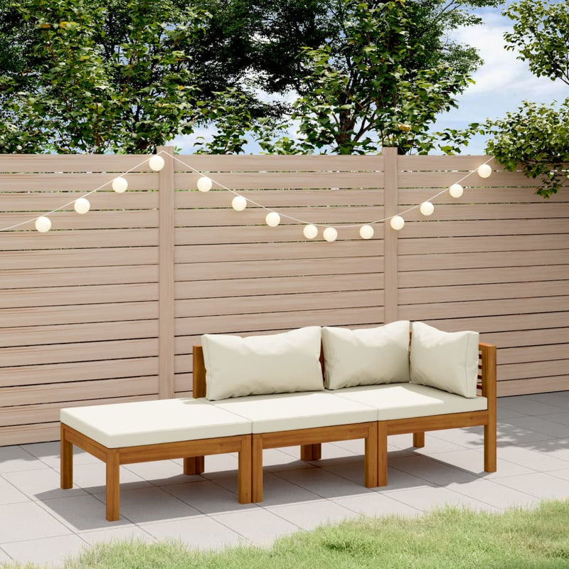 3 Piece Garden Lounge Set with Cream Cushion Solid Acacia Wood Payday Deals