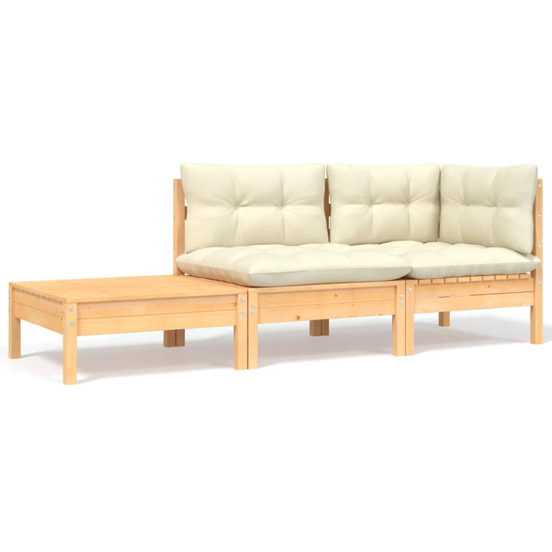 3 Piece Garden Lounge Set with Cream Cushions Solid Pinewood Payday Deals