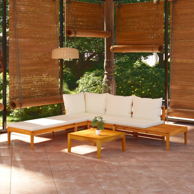 3 Piece Garden Lounge Set with Cream White Cushions Acacia Wood Payday Deals