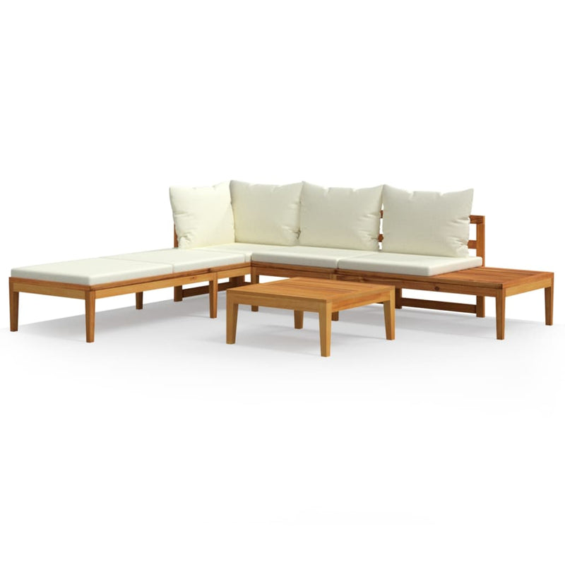 3 Piece Garden Lounge Set with Cream White Cushions Acacia Wood Payday Deals