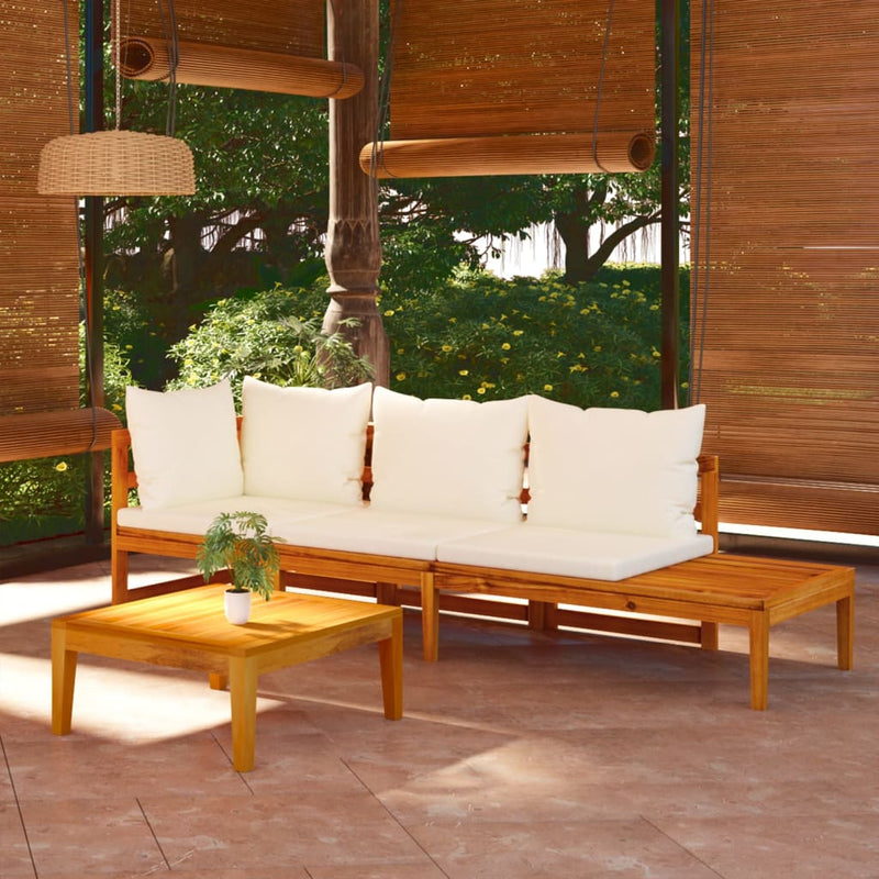 3 Piece Garden Lounge Set with Cream White Cushions Acacia Wood Payday Deals