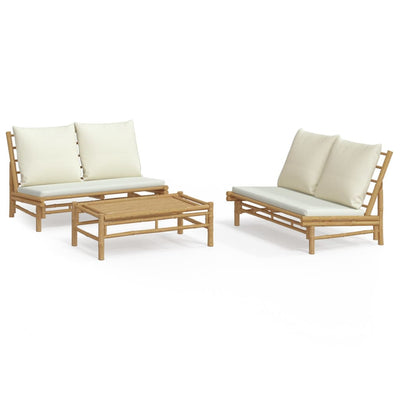 3 Piece Garden Lounge Set with Cream White Cushions Bamboo Payday Deals