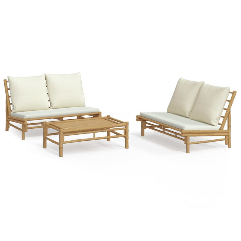 3 Piece Garden Lounge Set with Cream White Cushions Bamboo Payday Deals