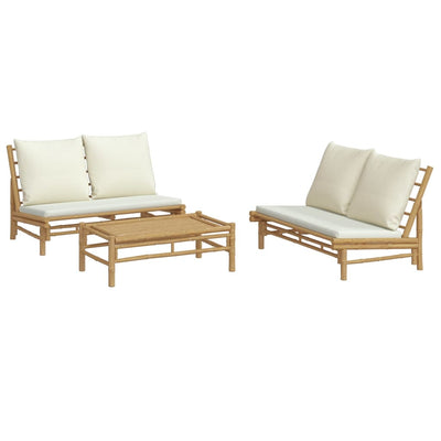 3 Piece Garden Lounge Set with Cream White Cushions Bamboo Payday Deals