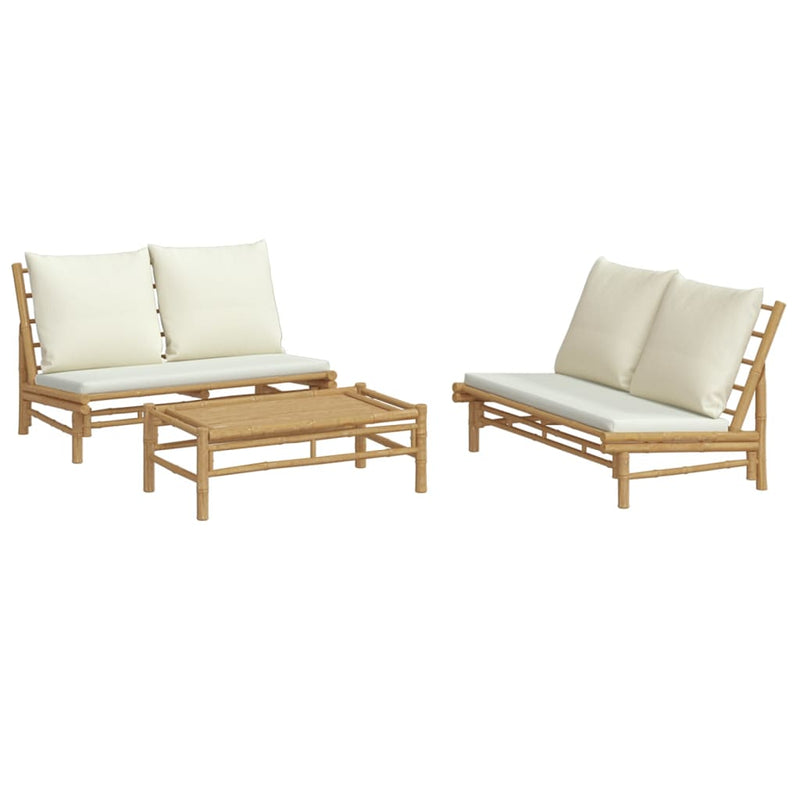 3 Piece Garden Lounge Set with Cream White Cushions Bamboo Payday Deals