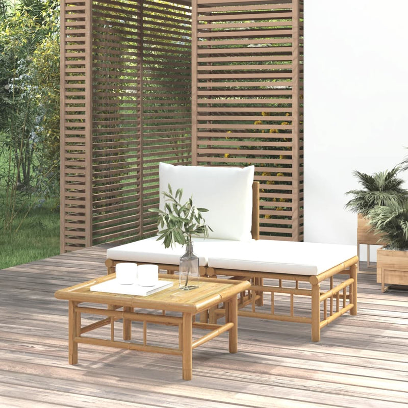 3 Piece Garden Lounge Set with Cream White Cushions Bamboo Payday Deals