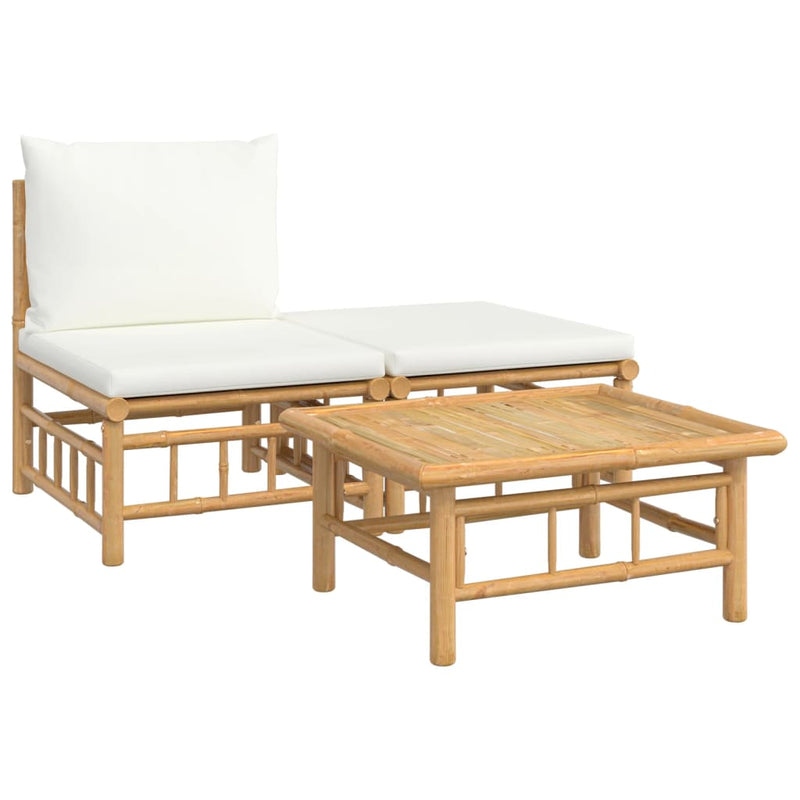 3 Piece Garden Lounge Set with Cream White Cushions Bamboo Payday Deals