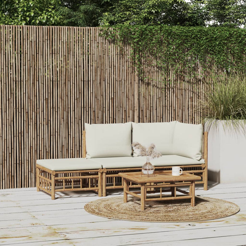 3 Piece Garden Lounge Set with Cream White Cushions  Bamboo Payday Deals