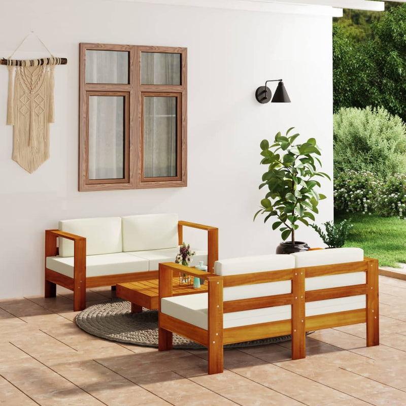 3 Piece Garden Lounge Set with Cream White Cushions Solid Wood Payday Deals