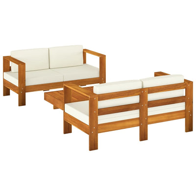3 Piece Garden Lounge Set with Cream White Cushions Solid Wood Payday Deals