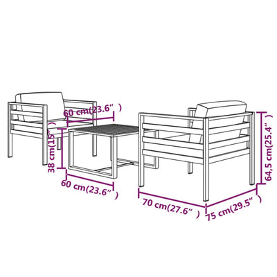 3 Piece Garden Lounge Set with Cushions Aluminium Anthracite Payday Deals