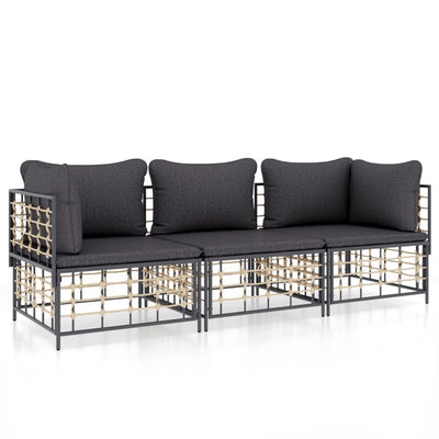 3 Piece Garden Lounge Set with Cushions Anthracite Poly Rattan Payday Deals