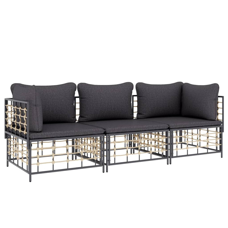3 Piece Garden Lounge Set with Cushions Anthracite Poly Rattan Payday Deals