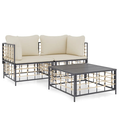 3 Piece Garden Lounge Set with Cushions Anthracite Poly Rattan Payday Deals