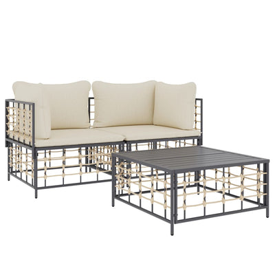 3 Piece Garden Lounge Set with Cushions Anthracite Poly Rattan Payday Deals