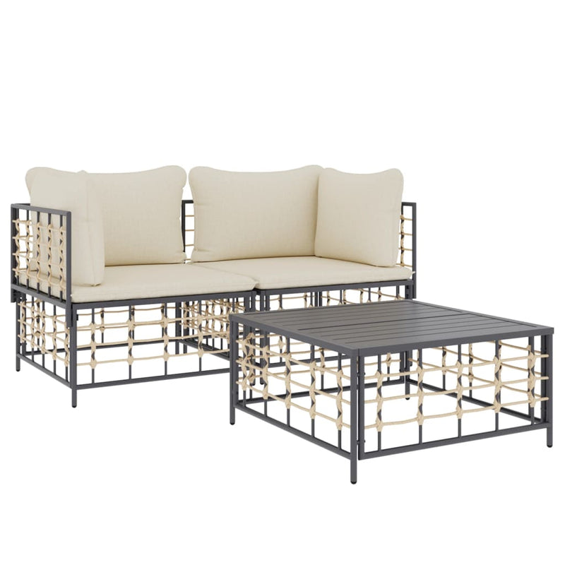 3 Piece Garden Lounge Set with Cushions Anthracite Poly Rattan Payday Deals