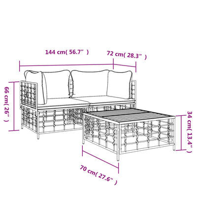 3 Piece Garden Lounge Set with Cushions Anthracite Poly Rattan Payday Deals
