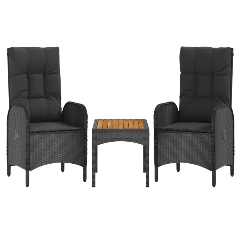 3 Piece Garden Lounge Set with Cushions Black Poly Rattan Payday Deals