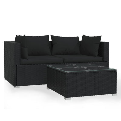 3 Piece Garden Lounge Set with Cushions Black Poly Rattan Payday Deals