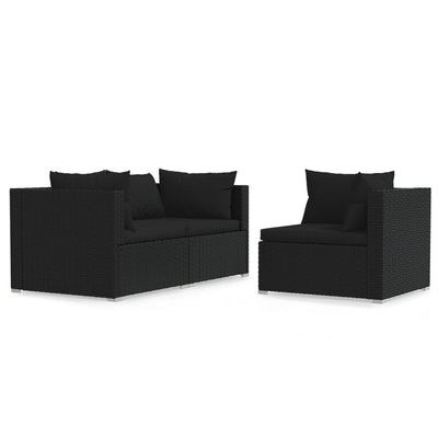 3 Piece Garden Lounge Set with Cushions Black Poly Rattan Payday Deals