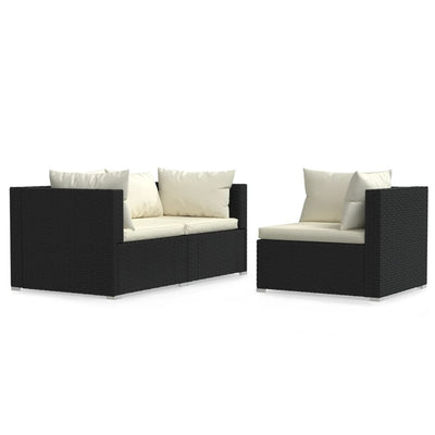 3 Piece Garden Lounge Set with Cushions Black Poly Rattan Payday Deals