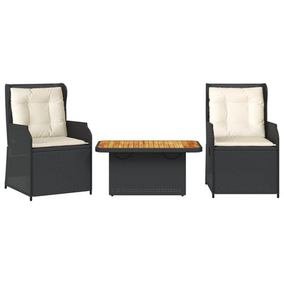 3 Piece Garden Lounge Set with Cushions Black Poly Rattan Payday Deals