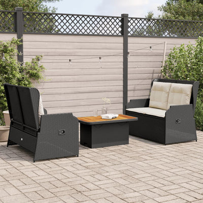 3 Piece Garden Lounge Set with Cushions Black Poly Rattan